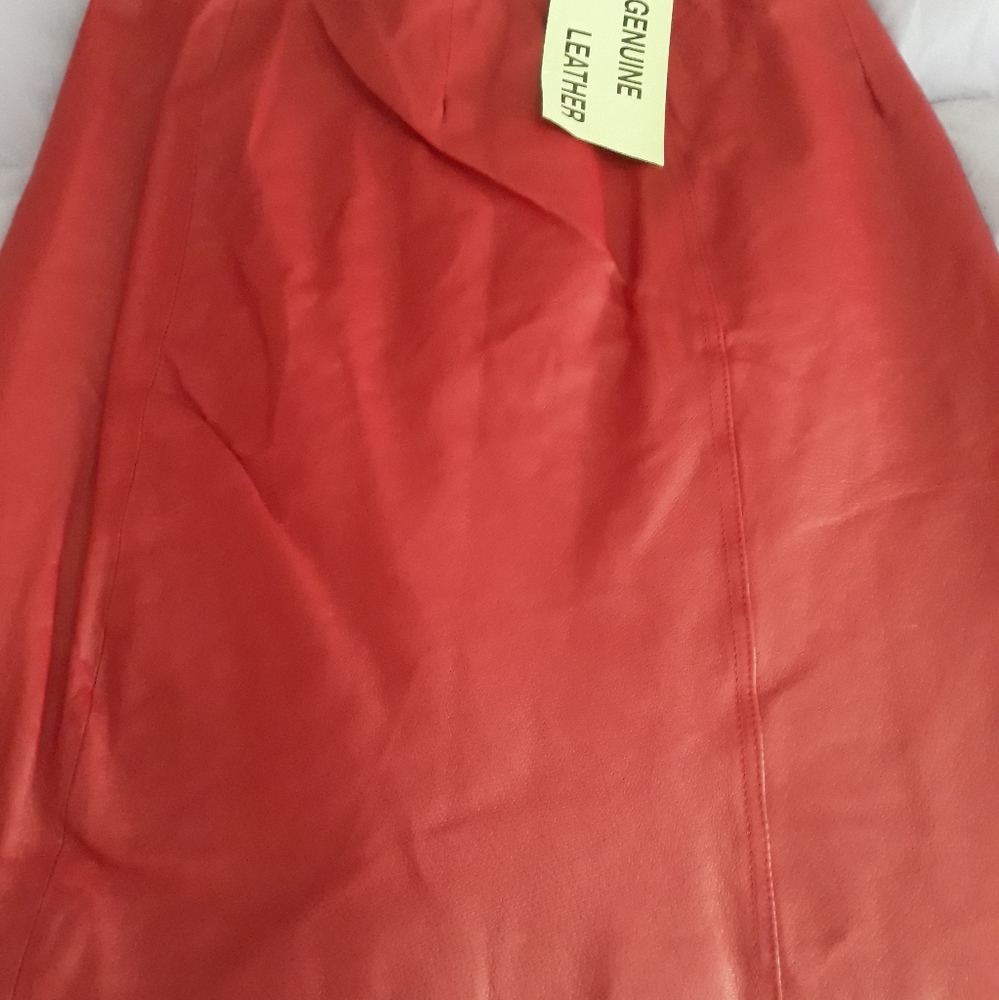 Red leather jacket and skirt